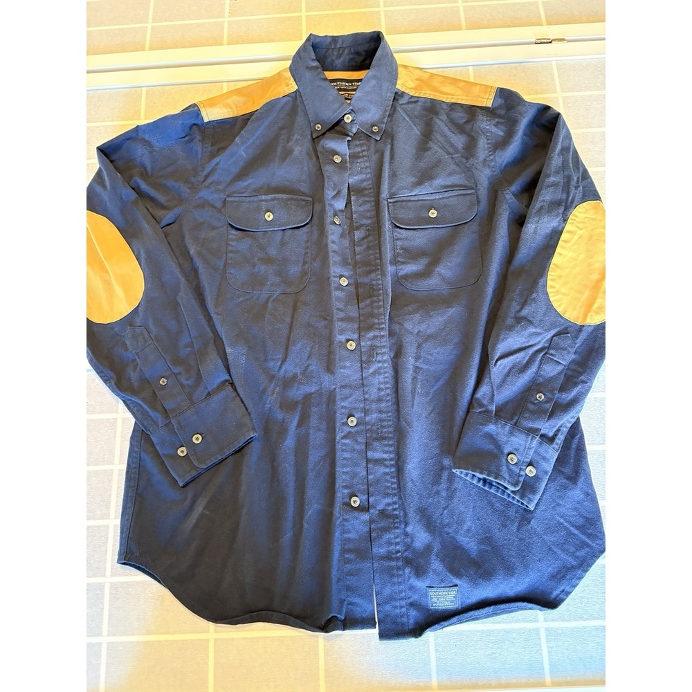 Southern Tide Classic Shirt Jacket SzM Collar Button Elbow Patch Coastal Nautica